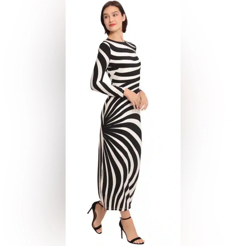 Donna Morgan Striped Long Sleeve Maxi Dress Size 4 - Picture 3 of 6
